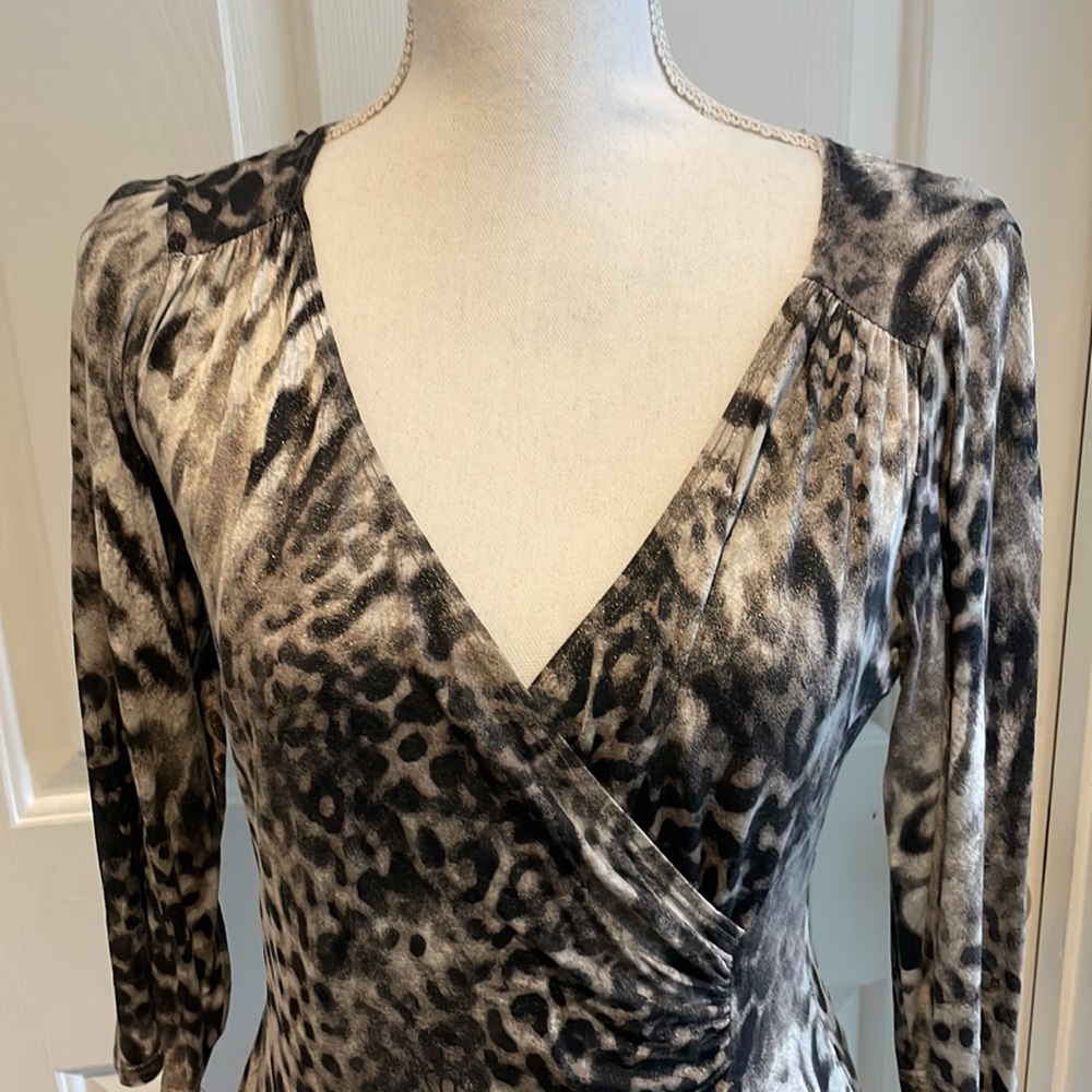Caché Vintage Metallic Leopard Print Top